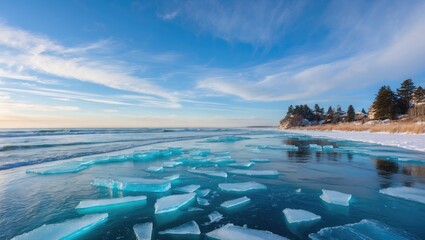 Chilly oceanfront view in winter