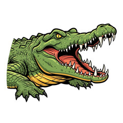 Fototapeta premium Ferocious Crocodile's Gaze: A captivating illustration showcases a formidable crocodile, its jaws agape in a display of primal power, showcasing the raw, untamed essence of nature.