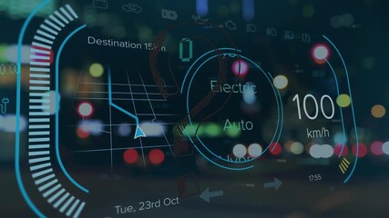 Interface with speedometer and data processing against night city traffic