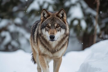 Obraz premium Winter landscape featuring a wolf in the snow