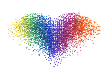 Rainbow heart shape made of small particles isolated on transparent background. Heart dot pride rainbow colors isolated on white background.