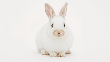 Obraz premium White domestic rabbit alone on simple background, Easter animal