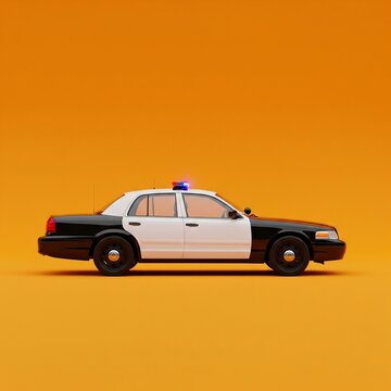 police car isolated on orange background