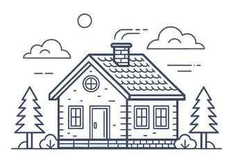 Fototapeta premium Simple home design — house outline with roof and chimney, 2pt stroke, centered SVG