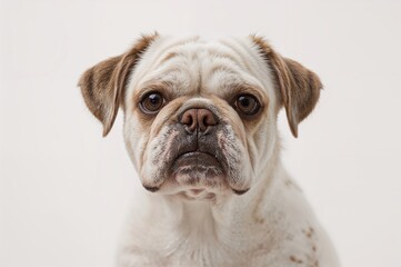 Fototapeta premium White Shih Tzu suffering from skin problems such as bald spots and uneven skin tone on a plain white backdrop