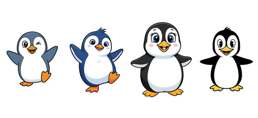 Fototapeta premium Cute penguins are walking. Cartoon animals, funny character, wildlife, vector illustration, animal design