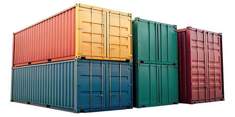 Fototapeta premium Stack of vibrant freight containers in port concept. Colorful shipping containers stacked for storage and transportation.