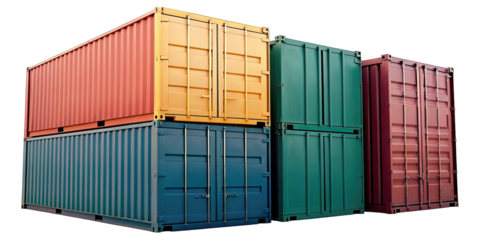 Stack of vibrant freight containers in port concept. Colorful shipping containers stacked for storage and transportation.
