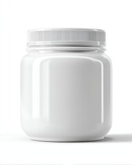 Blank White Plastic Jar with Ribbed Screw Cap Isolated on Clean Background