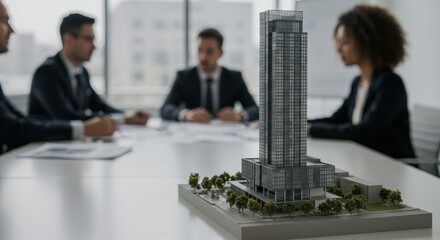 Business people discuss architecture model