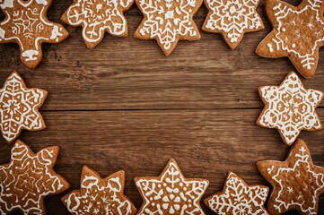 Fototapeta premium Variety of gingerbread cookies displayed on a wooden surface