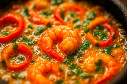 Moqueca capixaba de camar&atilde;o com piment&atilde;o e coentro