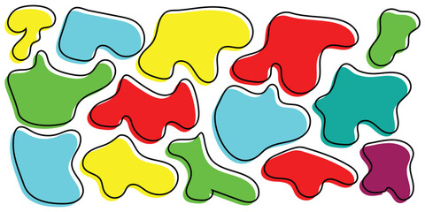 Colourful isolated outline  vector icon set on white background. Smooth vector bubble icon set on white page. Colourful vector abstract blob icon set.  EPS 10. 