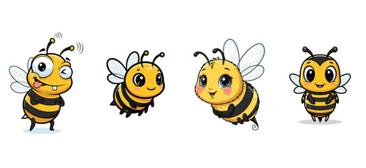 Obraz premium Cartoon bees with distinct personalities and expressions. Humor, cute, cheerful, insect, wings, fun