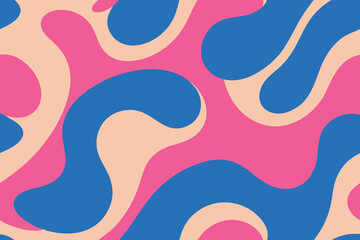 Abstract Retro Wavy Pattern in Blue, Pink, and Beige Color Scheme, Seamless Design