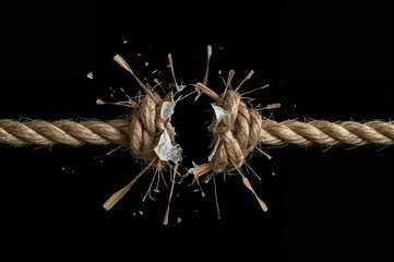 Cotton rope breakage against a dark backdrop