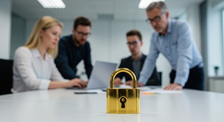 Business team focused on security lock
