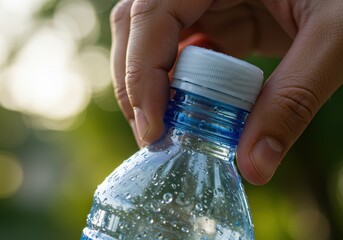 Person Opening a Plastic Water Bottle.