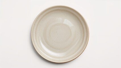 Modern Circular Handmade Stoneware Dish Featuring Beige Sand Grain Texture, Top Perspective on White