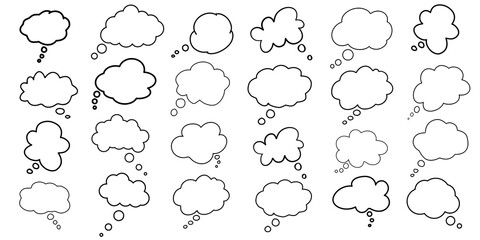 Set of black thought bubble, thought icon set, set of speech bubbles, clouds 