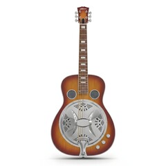 Acoustic resonator guitar with a sunburst finish and chrome hardware, ideal for blues, folk, and country music