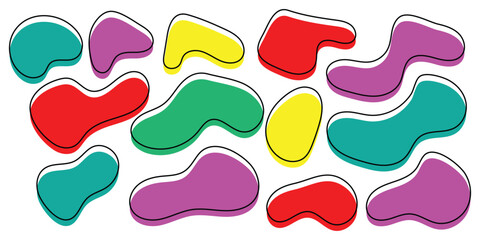 Colourful isolated outline  vector icon set on white background. Smooth vector bubble icon set on white page. Colourful vector abstract blob icon set. 