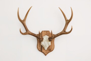 Decorative mount featuring trophy elk antlers for home interior - isolated design