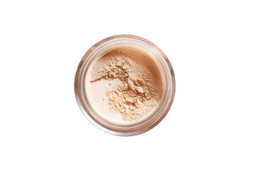 Light beige face powder in a clear jar