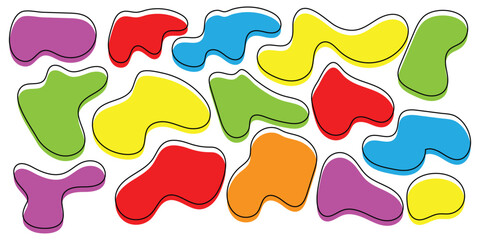 Colourful isolated outline  vector icon set on white background. Smooth vector bubble icon set on white page. Colourful vector abstract blob icon set. 