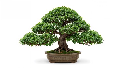 Isolated bonsai plant with lush green leaves on a white background. (clipping path)
