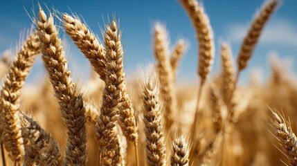 Fototapeta premium Golden wheat ears against blue sky