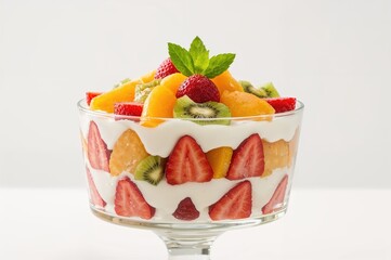 Creamy curd dessert with strawberries, apricots, and kiwi