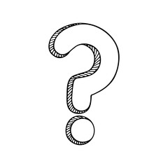 Question mark sketch doodle illustration. Asking questions, searching for answers, problem-solving process, idea generation concept. Vector outline drawing clipart, isolated on a white background