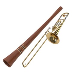 Obraz premium Brass Trombone with Didgeridoo A Fusion of Musical Instruments