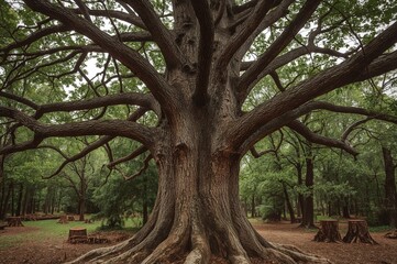 Woodland elements: bark, branches, twigs, leaves, and firewood stumps
