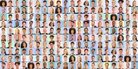 Collage aus Geschäftsleuten vor Pastell Hintergründen
