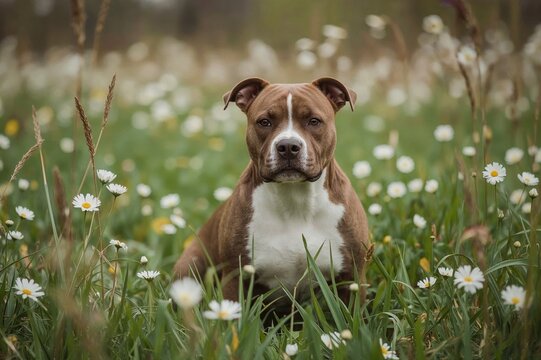 A Staffordshire Bull Terrier standing for a photo