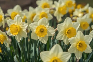 Fototapeta premium Close-up of blooming narcissus in a garden during spring