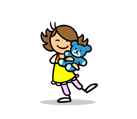 Cartoon Kind kuschelt mit Teddy als Plüschtier