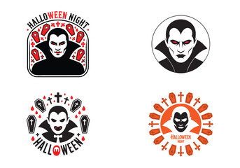 Set of Spooky Vampire Halloween Badges with Coffins and Crosses