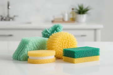 Cleaning sponges for kitchen and bathroom sinks and tubs