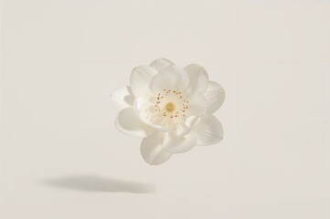 Fototapeta premium Cream-colored backdrop with a blooming spring flower floating