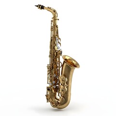 Naklejka premium A classic brass saxophone, a wind instrument with a distinctive sound, perfect for jazz and blues music