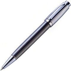 Silver Ballpoint Pen with Clip on White Background