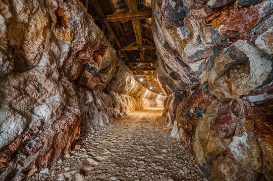Incredible multicolored underground tunnel in a salt and potash mine