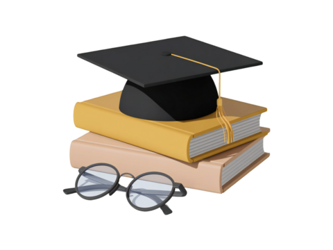 Graduation Cap, Books, and Glasses Symbol of Education