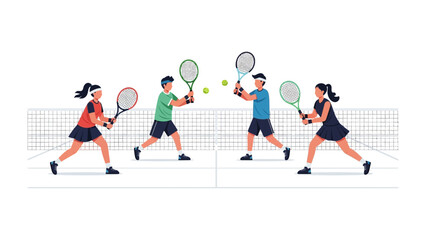 Tennis Match: A dynamic depiction of a tennis match, featuring athletes in action on a court, showcasing their skill and the competitive spirit of the game.