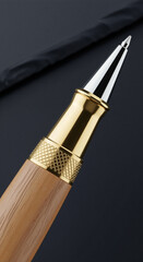 Naklejka premium Luxury wood and gold pen, sophisticated close-up.