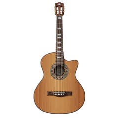Naklejka premium Acoustic Guitar with a Cutaway Body and Natural Wood Finish, Ideal for Music Lovers and Aspiring Musicians