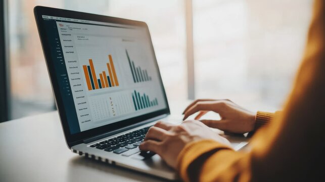 Laptop Analytics Analyzing Chart Data, Finance , Business